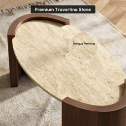 110 cm Japandi Oval Travertine Stone Top Coffee Table - thumbnail 6