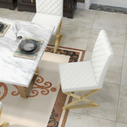 Set of 2 Modern Dining Chairs PU Leather Upholstered White Dining Room Chair with Gold Legs - thumbnail 7