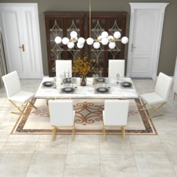 Set of 2 Modern Dining Chairs PU Leather Upholstered White Dining Room Chair with Gold Legs - thumbnail 6