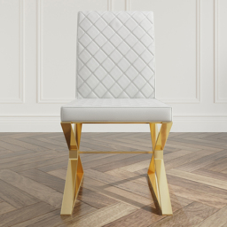 Set of 2 Modern Dining Chairs PU Leather Upholstered White Dining Room Chair with Gold Legs - thumbnail 8
