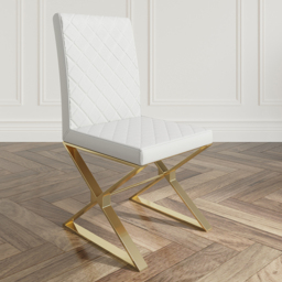 Set of 2 Modern Dining Chairs PU Leather Upholstered White Dining Room Chair with Gold Legs - thumbnail 9