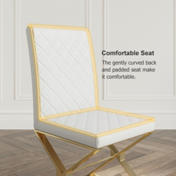 Set of 2 Modern Dining Chairs PU Leather Upholstered White Dining Room Chair with Gold Legs - thumbnail 4