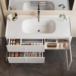 1200mm Modern Floating LED Bathroom Vanity with Ribbed Glass Door & Drawers - thumbnail 8
