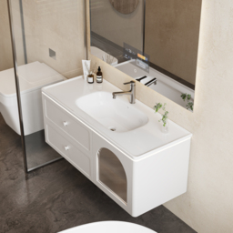 1200mm Modern Floating LED Bathroom Vanity with Ribbed Glass Door & Drawers - thumbnail 5