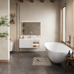 1200mm Modern Floating LED Bathroom Vanity with Ribbed Glass Door & Drawers - thumbnail 2