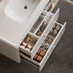 1200mm Modern Floating LED Bathroom Vanity with Ribbed Glass Door & Drawers - thumbnail 9