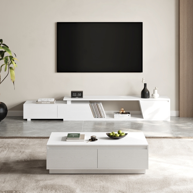 Fero Mid-Century Extendable TV Stand & Block Coffee Table Set - image 1