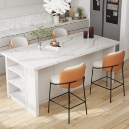 Modern PU Leather Breakfast Bar Stool Orange with Back & Footrest - thumbnail 2