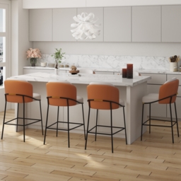 Modern PU Leather Breakfast Bar Stool Orange with Back & Footrest - thumbnail 3