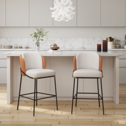 Modern PU Leather Breakfast Bar Stool Orange with Back & Footrest - thumbnail 5