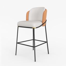 Modern PU Leather Breakfast Bar Stool Orange with Back & Footrest - thumbnail 7
