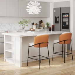 Modern PU Leather Breakfast Bar Stool Orange with Back & Footrest - thumbnail 4