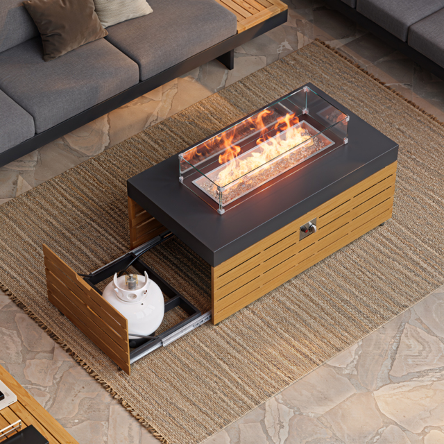 Tevara 120 cm Smokeless Rectangle Metal Propane Outdoor Fire Pit Table with Lid Cover Backyard Patio Furniture - image 1