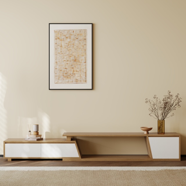 Up to 2800 mm Extendable White & Walnut TV Stand Minimalist Floor Media Console with 3 Drawers - image 1