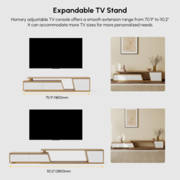 Up to 2800 mm Extendable White & Walnut TV Stand Minimalist Floor Media Console with 3 Drawers - thumbnail 8
