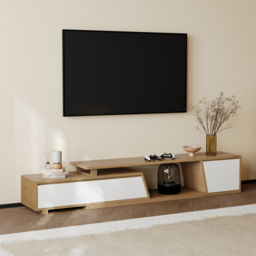 Up to 2800 mm Extendable White & Walnut TV Stand Minimalist Floor Media Console with 3 Drawers - thumbnail 6