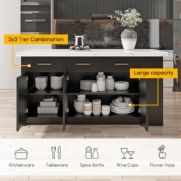 183 cm Kitchen Islands Black Modern with Storage Kitchen Cabinet - thumbnail 7