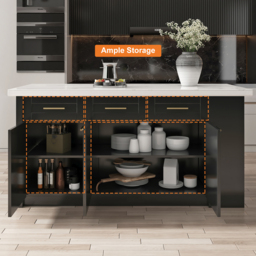 183 cm Kitchen Islands Black Modern with Storage Kitchen Cabinet - thumbnail 3