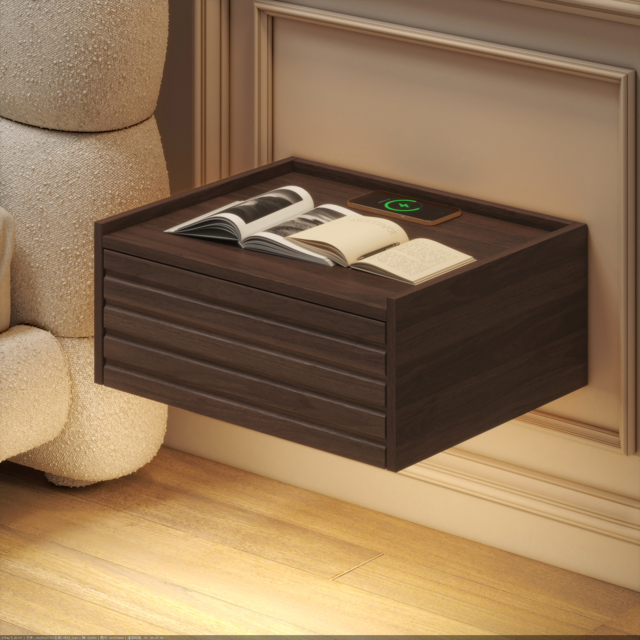 Wooden Floating Bedside Table Modern Bedside Table with Charging Station - image 1