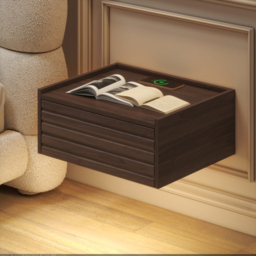 Wooden Floating Bedside Table Modern Bedside Table with Charging Station - thumbnail 1