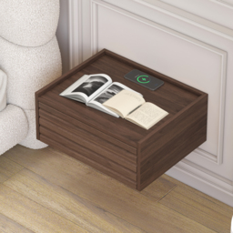 Wooden Floating Bedside Table Modern Bedside Table with Charging Station - thumbnail 4