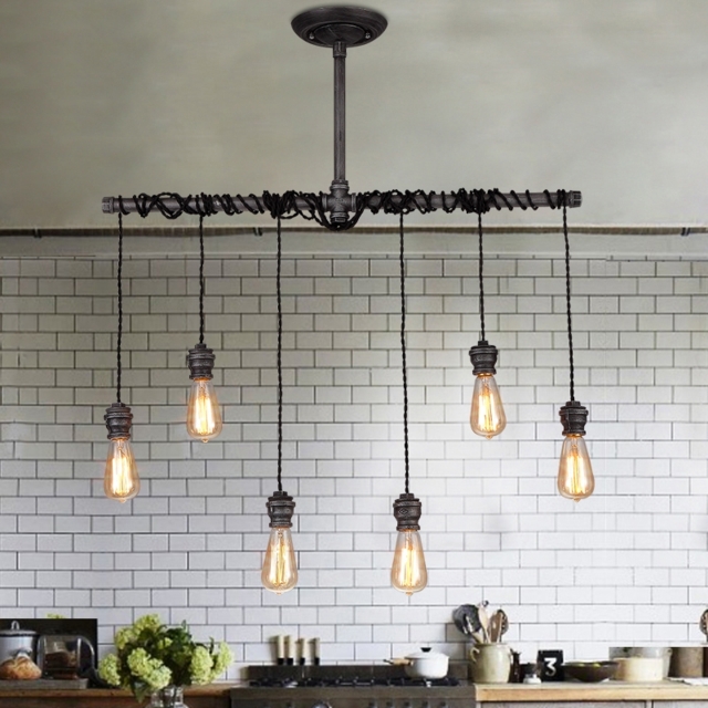 Industrial 6-Light Plumbing Pipe Hanging Pendant Light for Kitchen Island - image 1