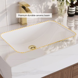 150 cm Double Basin Bathroom Vanity with Gold Handles – Walnut Modern Floating Vanity - thumbnail 6