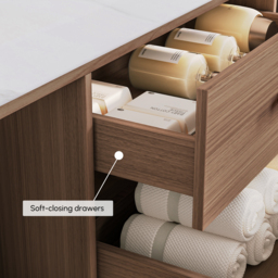 150 cm Double Basin Bathroom Vanity with Gold Handles – Walnut Modern Floating Vanity - thumbnail 8