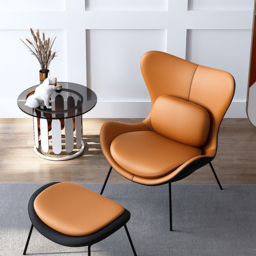 Leather Upholstered Wingback Accent Chair with Pillows - thumbnail 2