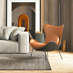 Leather Upholstered Wingback Accent Chair with Pillows - thumbnail 3