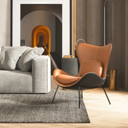Leather Upholstered Wingback Accent Chair with Pillows - thumbnail 3