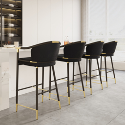Cranis Bar Height Bar Stool with Arms in Black Upholstery Velvet 2-Pieces - thumbnail 4