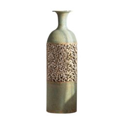 670mm French Country Large Metal Floor Vase Tall Home Geometric Decor Art Green & White - thumbnail 8