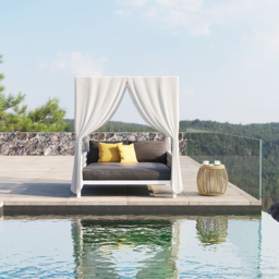 White Aluminium & Grey Woven Rope 2-Person Outdoor Patio Daybed with Canopy Curtains - thumbnail 8