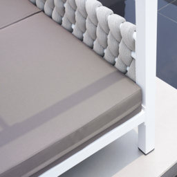 White Aluminium & Grey Woven Rope 2-Person Outdoor Patio Daybed with Canopy Curtains - thumbnail 4