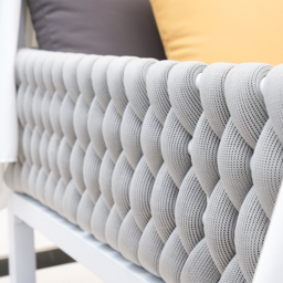 White Aluminium & Grey Woven Rope 2-Person Outdoor Patio Daybed with Canopy Curtains - thumbnail 3