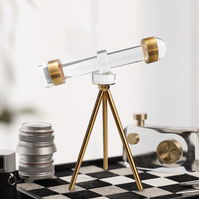Modern Crystal Telescope Sculpture Ornament Art Decor with Gold Metal Tripod Stand - image 1