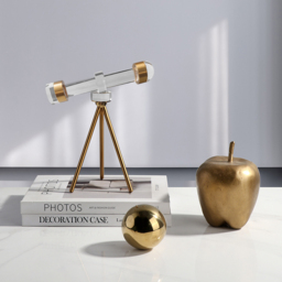 Modern Crystal Telescope Sculpture Ornament Art Decor with Gold Metal Tripod Stand - thumbnail 4