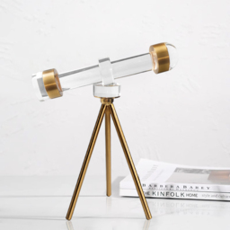 Modern Crystal Telescope Sculpture Ornament Art Decor with Gold Metal Tripod Stand - thumbnail 2