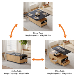 Modern Lift Top Coffee Table Multi Functional Table with 3 Drawers in Natural & Black - thumbnail 5