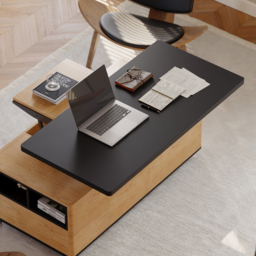 Modern Lift Top Coffee Table Multi Functional Table with 3 Drawers in Natural & Black - thumbnail 3