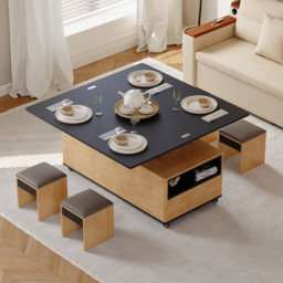 Modern Lift Top Coffee Table Multi Functional Table with 3 Drawers in Natural & Black - thumbnail 2