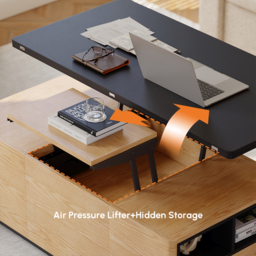 Modern Lift Top Coffee Table Multi Functional Table with 3 Drawers in Natural & Black - thumbnail 8