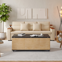 Modern Lift Top Coffee Table Multi Functional Table with 3 Drawers in Natural & Black - thumbnail 4
