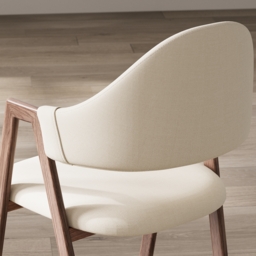 Set of 6 Linen Dining Chair Upholstered Curved Back Modern Warm White Dining Room Chairs - thumbnail 7