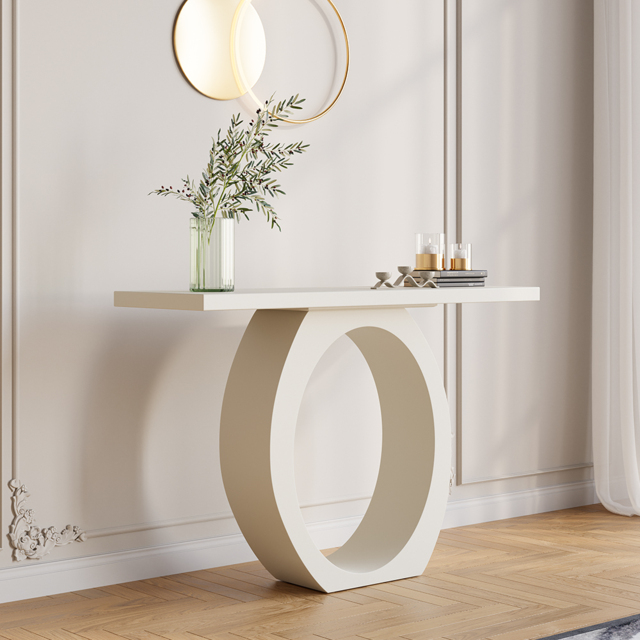 1000mm Modern White Console Table with Circle Base White Wooden Entryway Table - image 1