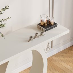 1000mm Modern White Console Table with Circle Base White Wooden Entryway Table - thumbnail 4