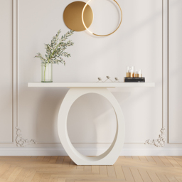 1000mm Modern White Console Table with Circle Base White Wooden Entryway Table - thumbnail 2