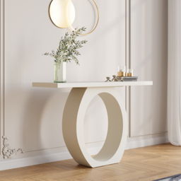 1000mm Modern White Console Table with Circle Base White Wooden Entryway Table - thumbnail 1