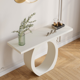1000mm Modern White Console Table with Circle Base White Wooden Entryway Table - thumbnail 3